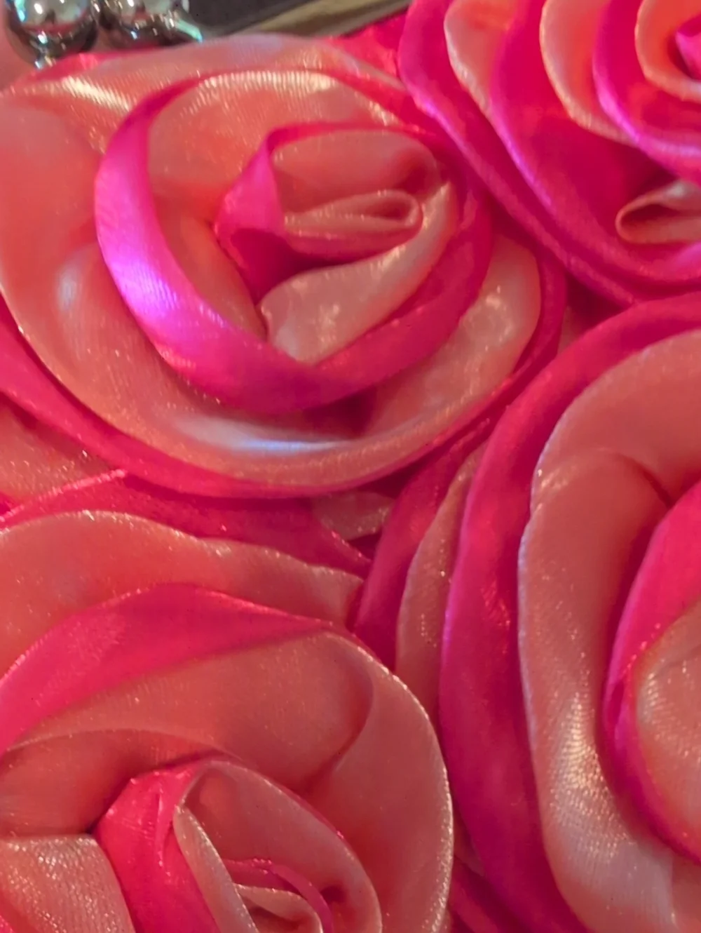 Pink Floral Rosette Clutch Handbag